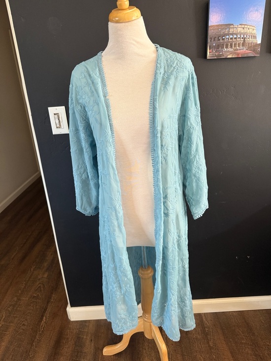 Forever 21 Jackets & Blazers - Forever 21 Light Blue Embroidered Duster Coat
